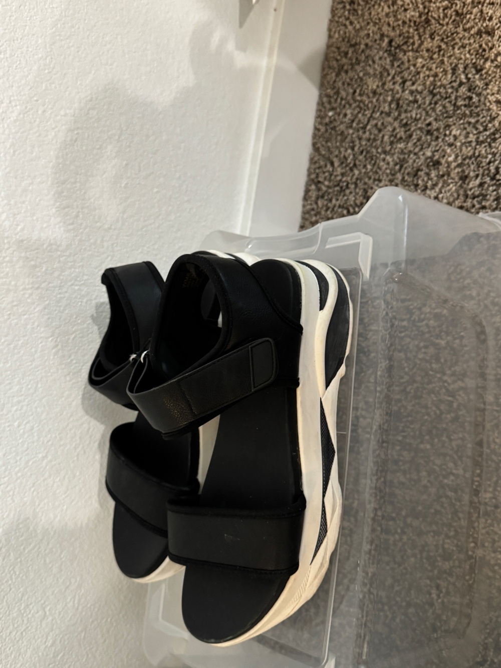 Aldo Black Platform Velcro Sport Sandals with White Accent